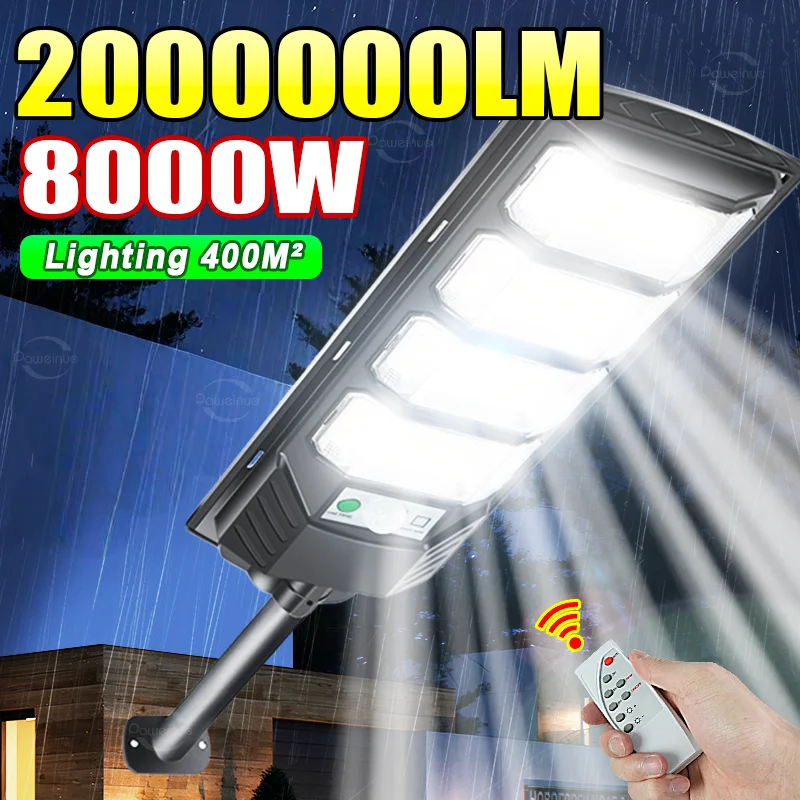 Powerful 8000W Solar Led Light Super Bright Waterproof Outdoor Garden Lamp Motion Sensor Courtyards Remote Control Street Lights