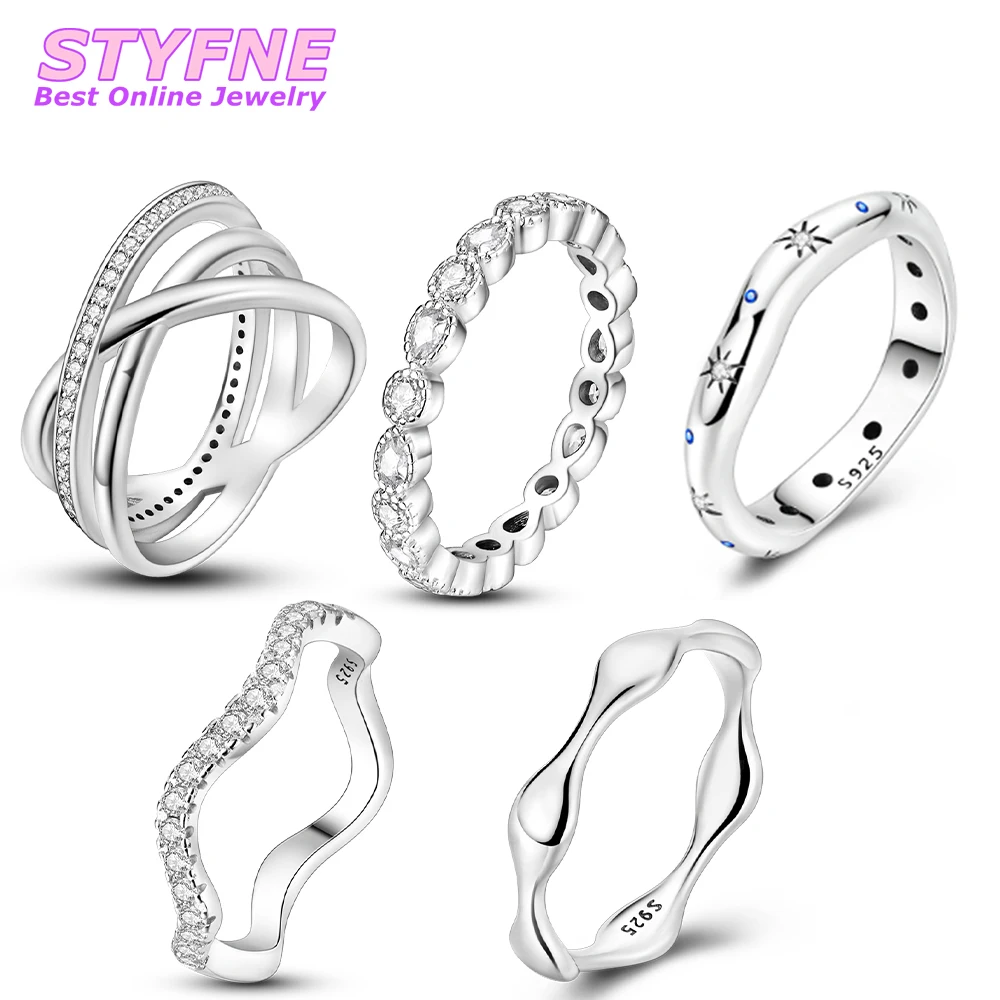 Women 925 Sterling Silver Wide Ring & Dew & Liquid & Streamlines & Starry Sky Rings Jewelry Anniversary Birthday Fashion Gifts