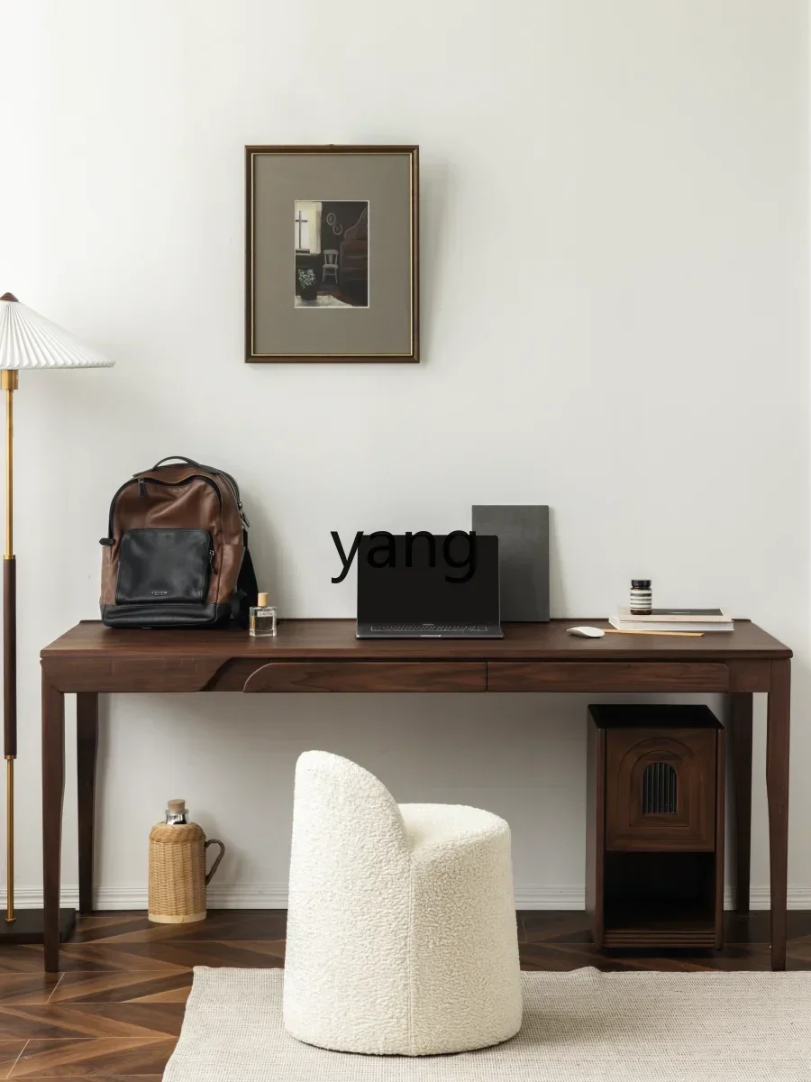 LMM Desk Light Luxury Black Walnut Solid Wood Simplicity Modern Home Study Computer Desk Writing Desk