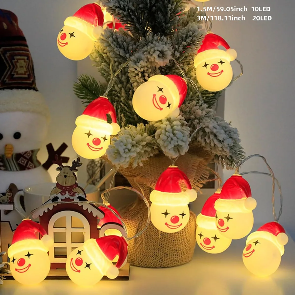 1pc 10/20 LED Christmas Joker & Bear & Snowman String Light Battery Powered Christmas Indoor Atmosphere Decorative Light