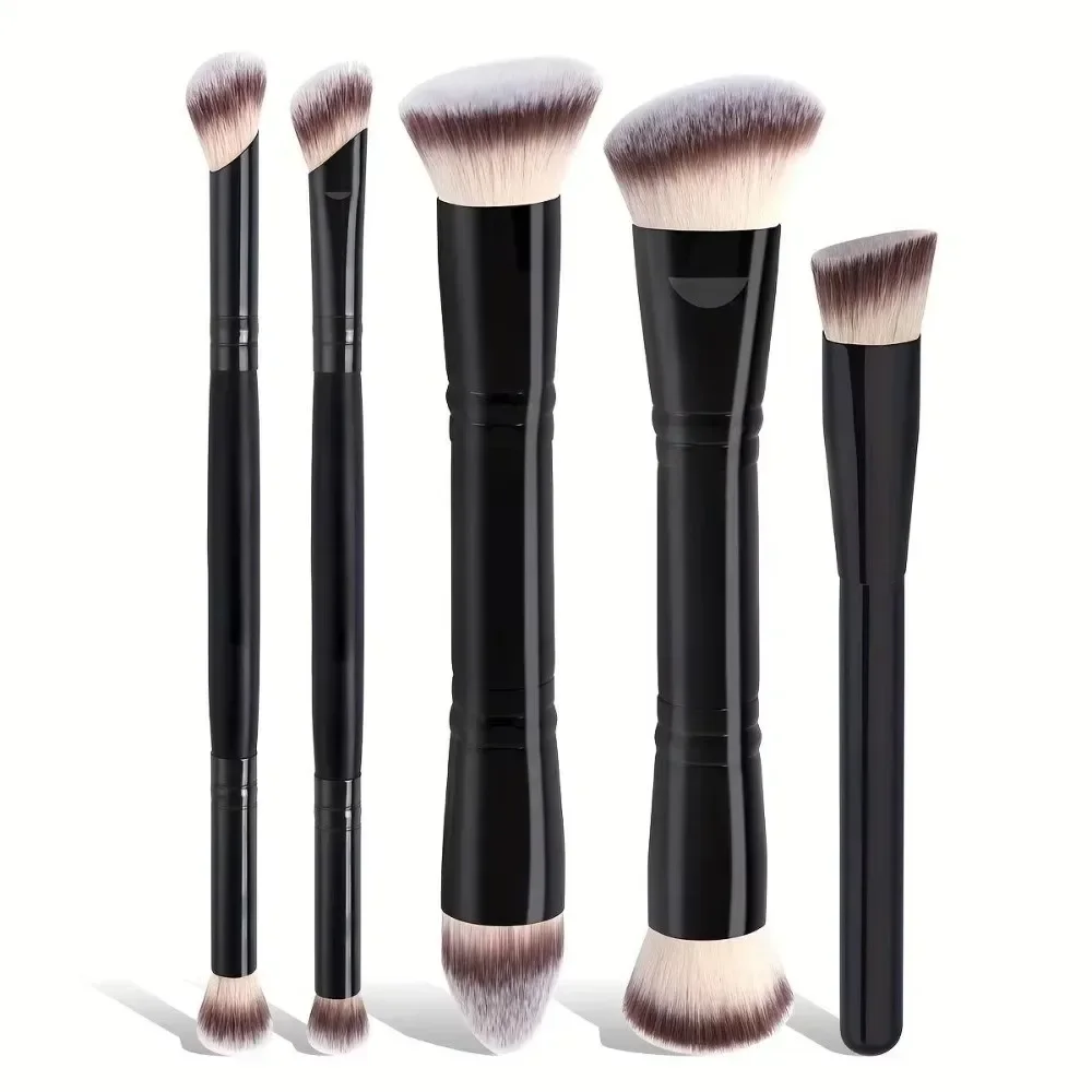 5Pcs Dual Ended Makeup Brushes Set 5 Pcs Soft Synthetic Foundation Powder Eye Brush 2 in 1 Cosmetic Tool for Liquid Cream Powder