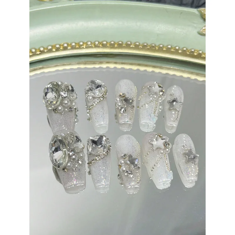 Paquet de 10 feuilles de faux ongles faits à la main, longs à pression, pour tuyaux, cercueil, détachables, réutilisables, adaptés aux fêtes et aux festivals