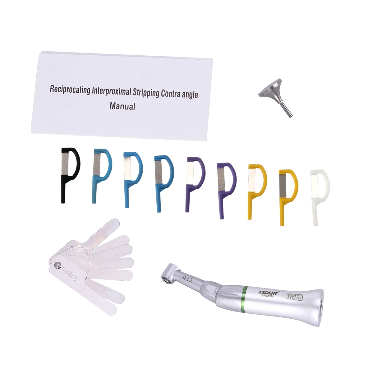 Azdent handpieces dental de baixa velocidade 4:1 redução contra ângulo reciprocating interproximal tira ipr sistema anel verde