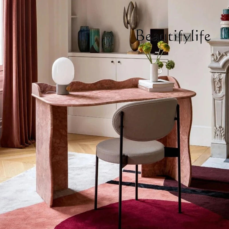 Italian minimalist natural marble desk, simple designer style, high-end home study desk