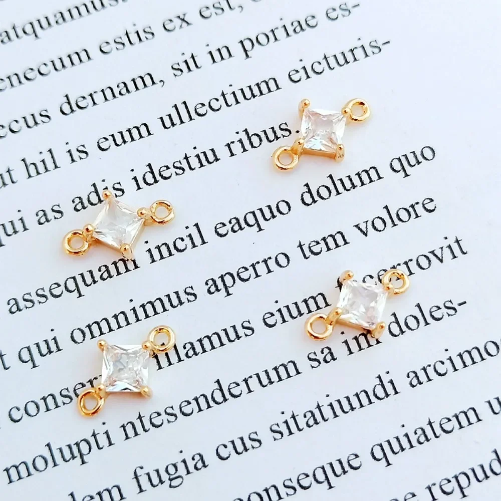 

14K Gold-plated and Zircon Inlaid Double Hanging Square Link Handmade DIY Bracelet Accessory, 7*11mm