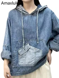 Max lulu 2024 Frühling Mode Denim Hoodies Damen Vintage Kapuze klassische lose Sweatshirts Damen Harajuku lässige koreanische Kleidung