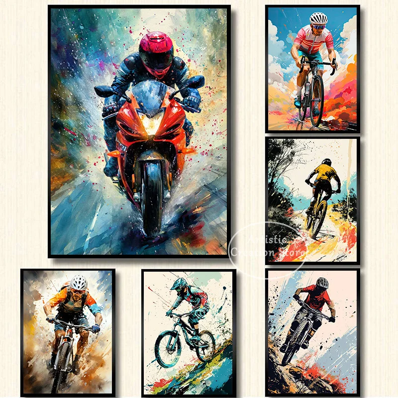 Watercolor Cyclist Poster Cycling Print Canvas Painting Wall Art Picture Nordic Modern Living Room Bedroom Home Decor Gifts