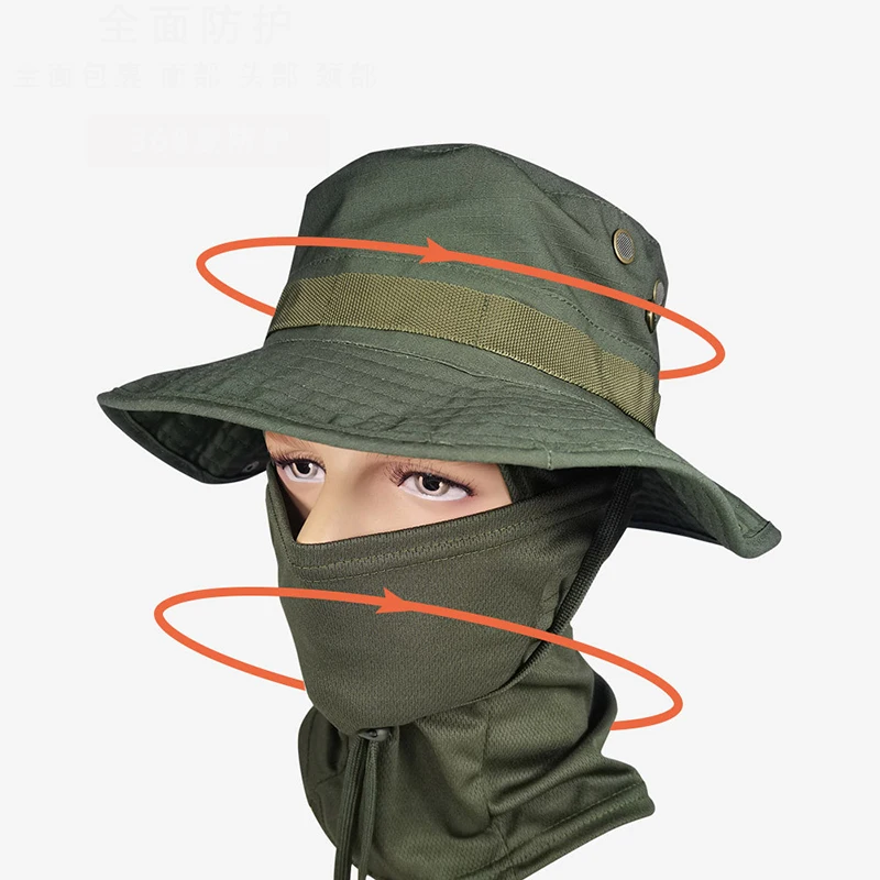 Camouflage Boonie Cap Passamontagna Cappello Completo Pieghevole Cappello morbido Caccia all'aperto Pesca Cappello a tesa larga Cappellini per protezione solare