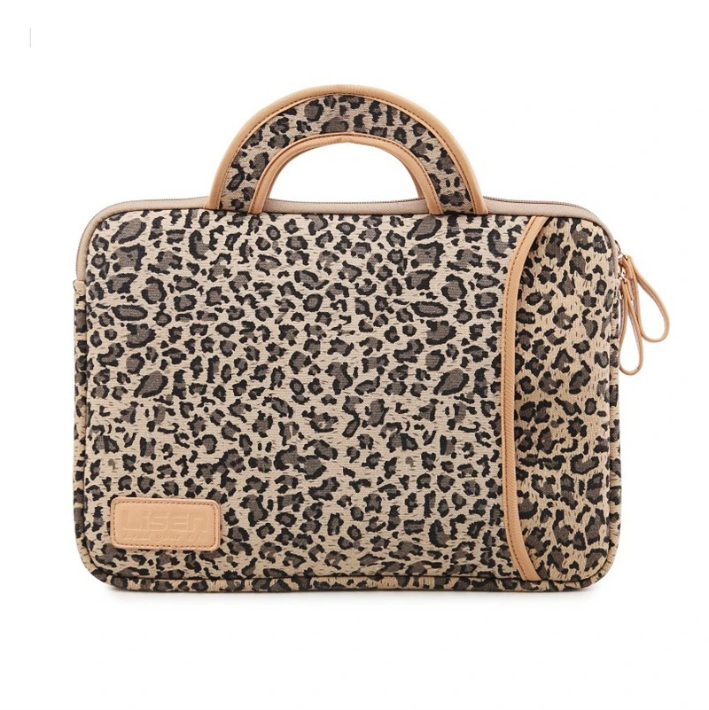 Brand Lisen Laptop Bag 13.3,14,15.6Inch, Leopard Canvas Sleeve Case For MacBook Air Pro, Lady Women Handbag Notebook,Dropship