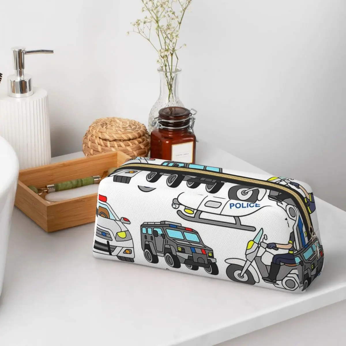 

Police Car Design Pencil Cases for Students School Pen Box Pencil Bag Large Storage Pencil Pouch Pen Holder