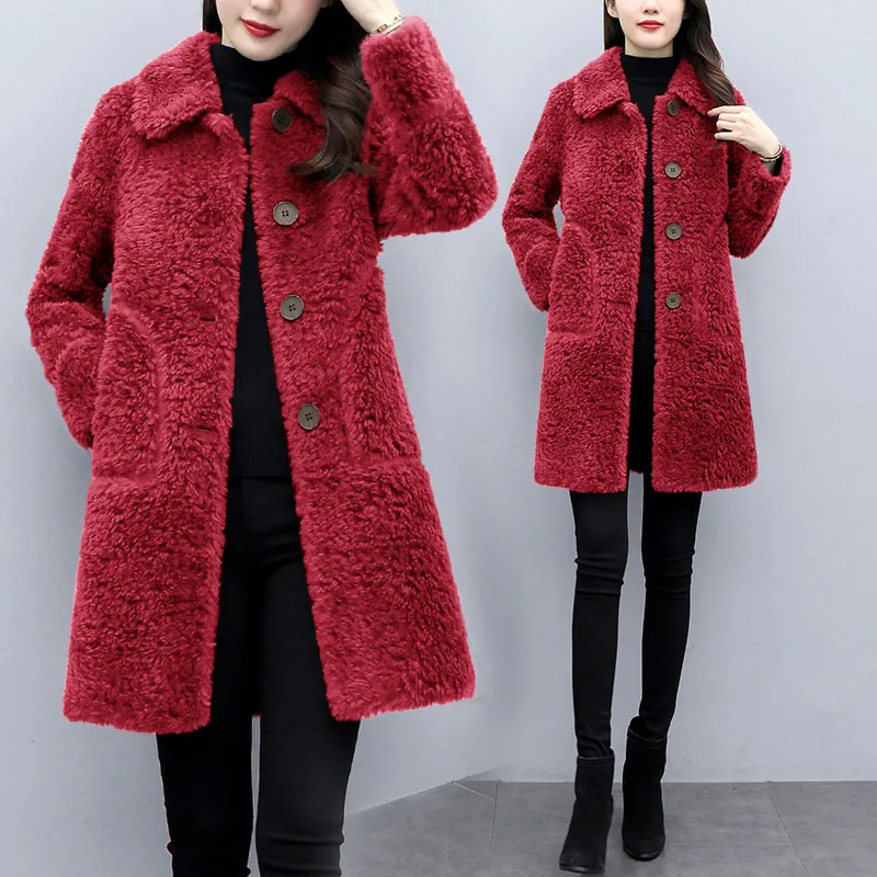 Winter Lamb Velvet Jacket Women\'s Clothing Autumn Winter 2022 Korean Slim Wool Coat Female Loose Warm Thicken Long Parka Outwear