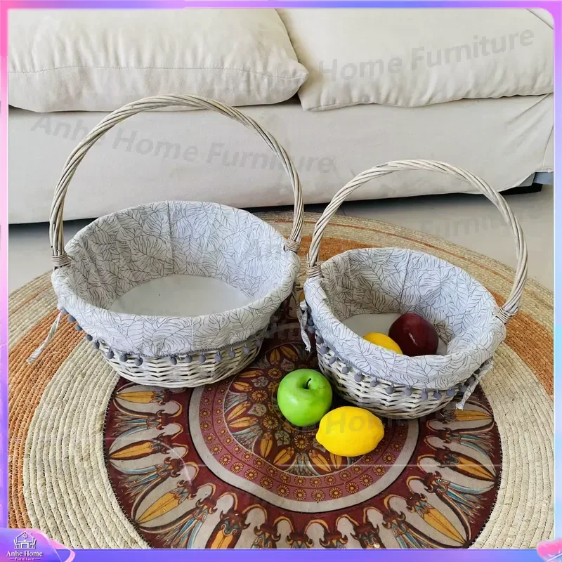 Natural Willow Wicker Basket Handmade Storage Bin with Sturdy Handle for Pet Bed Dog Cat House Fruit Grocery Shopping Home