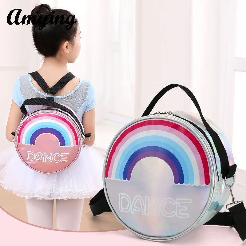 2024 eine süße Mädchen tasche Kinder runde Rucksack Rossbody Tasche Mädchen Fitness studio Latin Lagerung Handtasche Kinder Ballett glänzende Umhängetasche