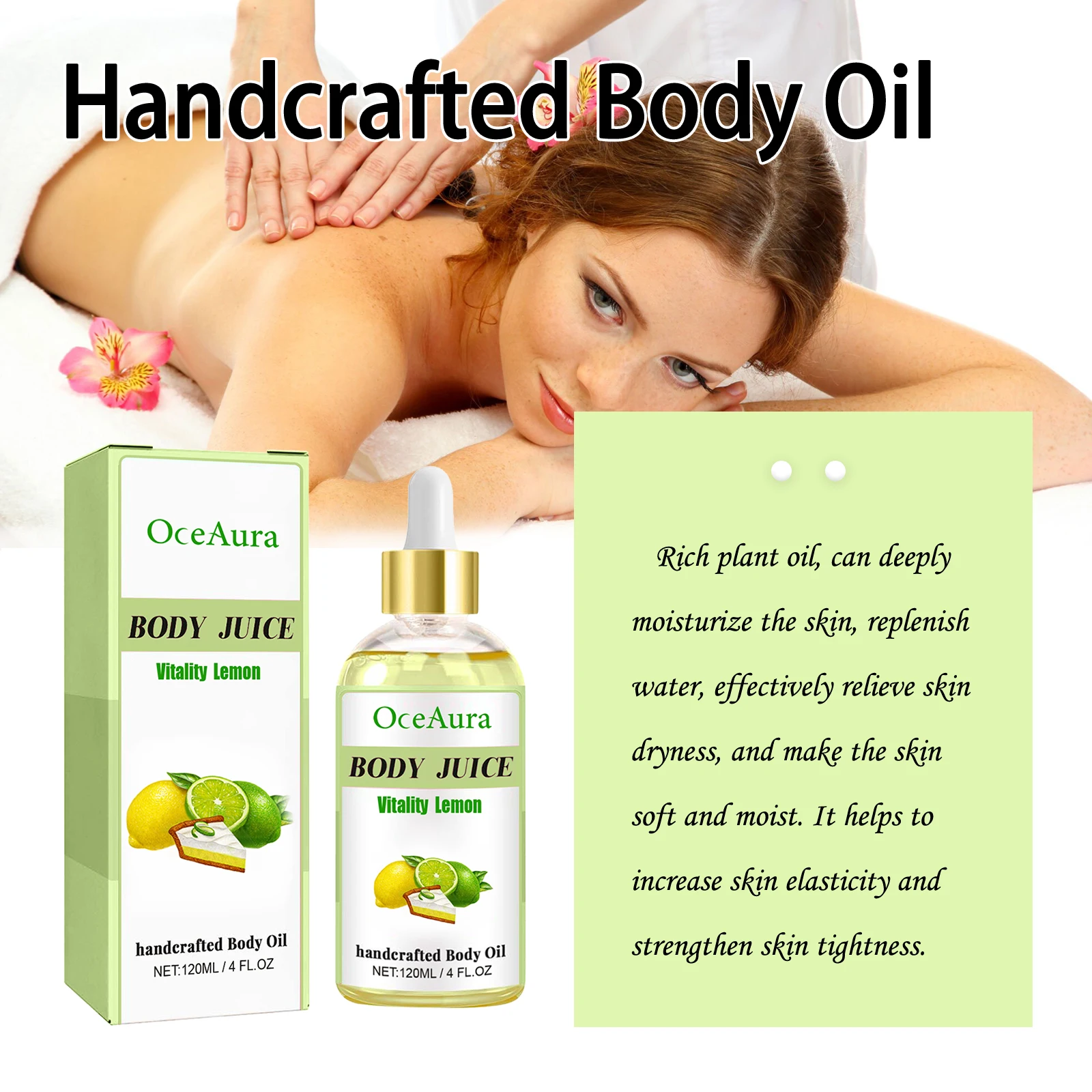 OceAura Handcrafted Body Oil, Moist Curing Firming Skin Relief Fatigue Plant Aroma Aromatic Therapy Oil