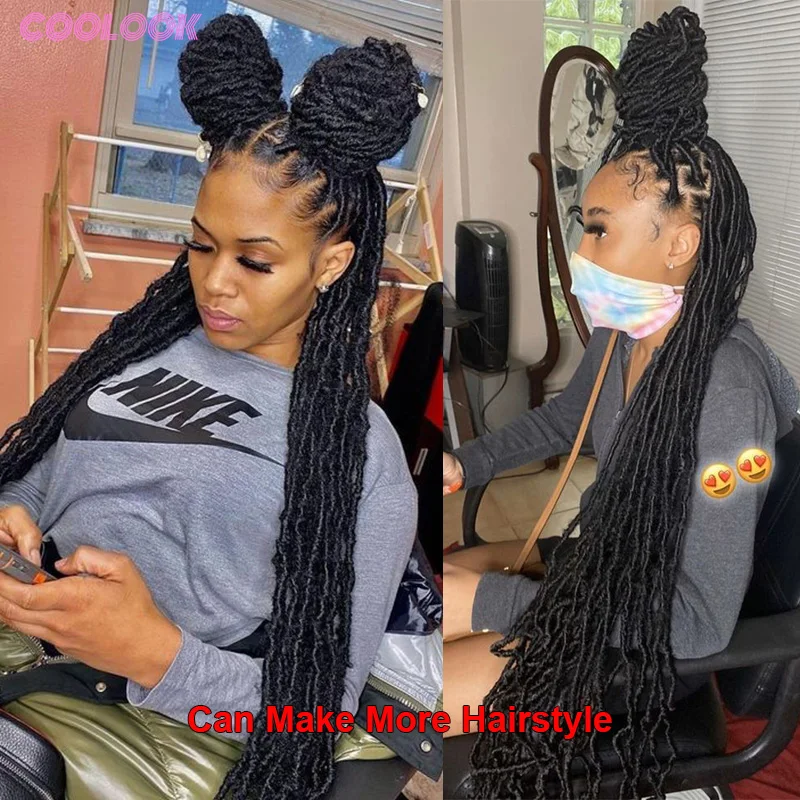 Full Lace Synthetic Box Braided Wigs Butterfly Locs Braids 40" Super Long Knotless Goddess Braids Dreadlocks Wig For Black Women