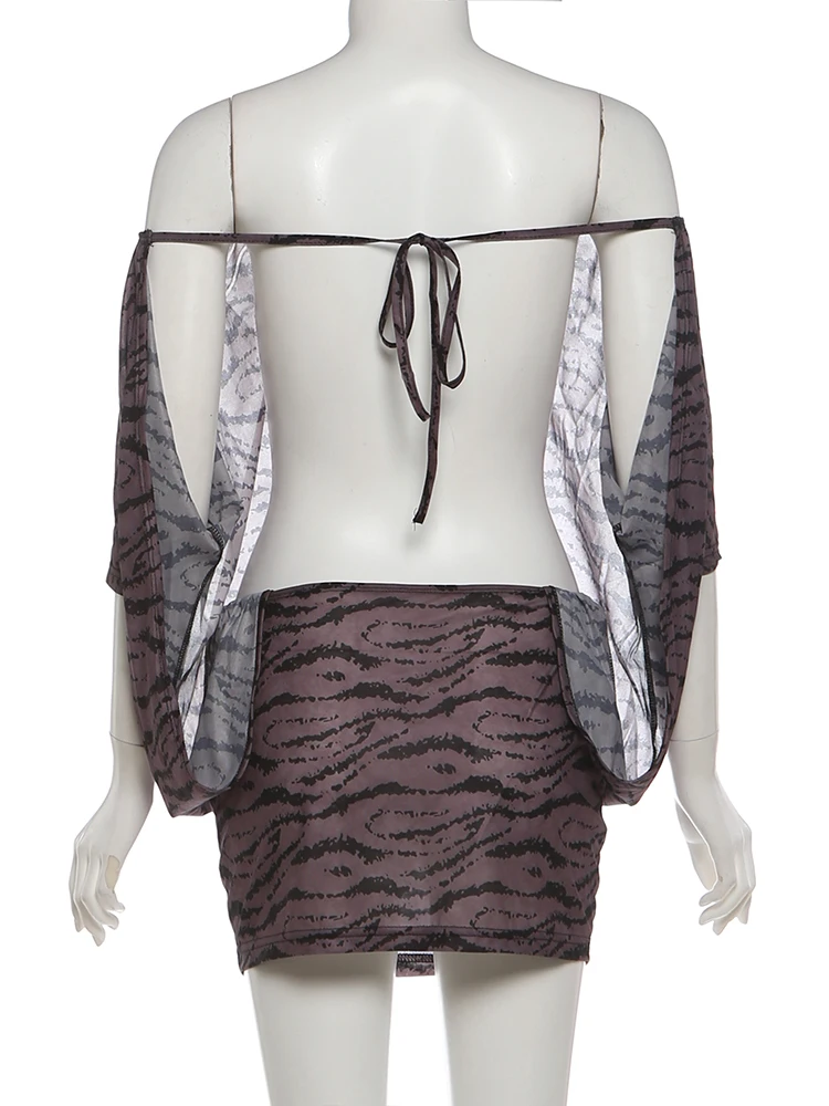 SIstrelinda Wild Hottie Rückenfreies Kleid Damen Sexy Trend Tigerstreifen Fledermausärmel Stretch Midnight Club Street Party Bodycon – Detail 7