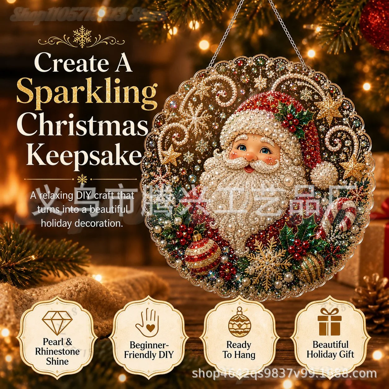 Christmas Pearl Art DIY Diamond Painting Hanging Suncatcher Ornament Santa | Christmas Diamond Painting Hanging Pendant