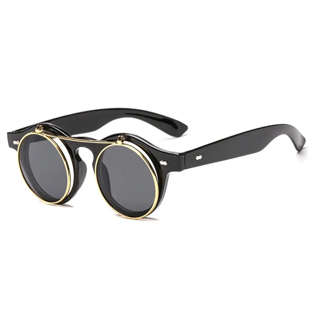 Round Frame Flip Cover Sunglasses Double Layer Sun-Protective Outdoor Sunglasses Eyewear Punk Black Shades Glasses