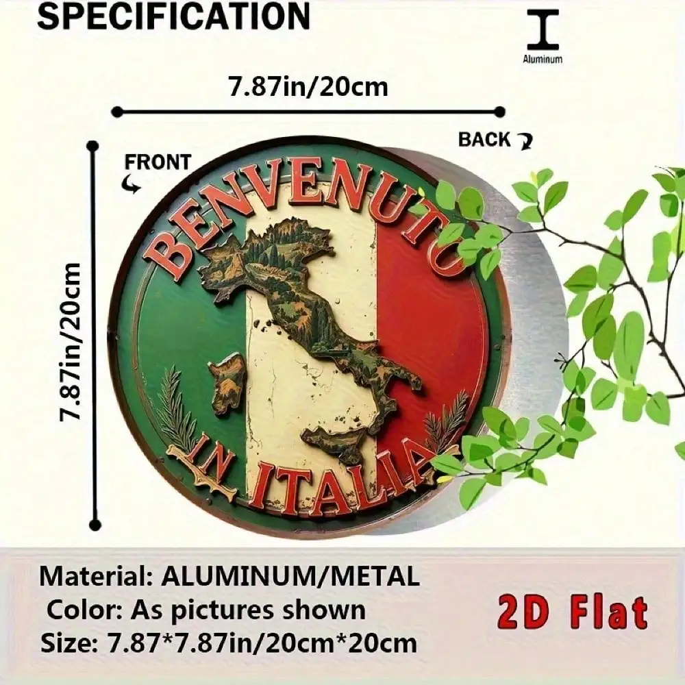 Vintage Italian Flag Metal Sign, Home Bar Wall Decor, Waterproof Aluminum Wall Art for Home & Cafe