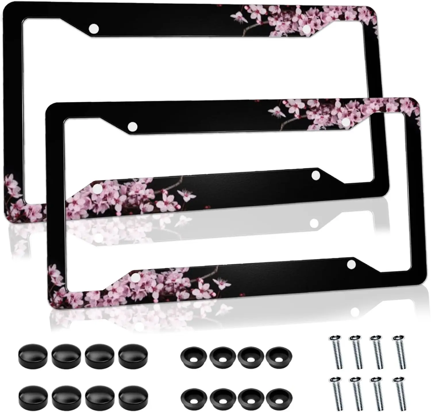 

Cherry Blossom Pink License Plate Frame Set of 2 Aluminum Metal Auto Accessory for Women Men