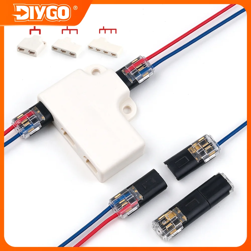 DIY GO Pluggable Wire Connector Kit with 1 to 2/3/4 Way Splitter No Crimp Push-in Terminal for Auto Moto LED Strip Junction Box