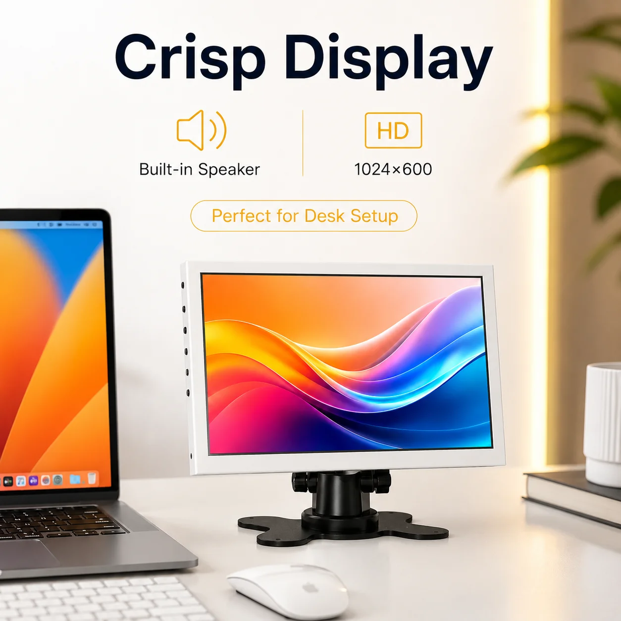 LESOWN 7 Inch Mini Portable Monitor 1024x600 White HDTV Display Built-in Speaker VESA Screen for CCTV Camera PC Raspberry Pi