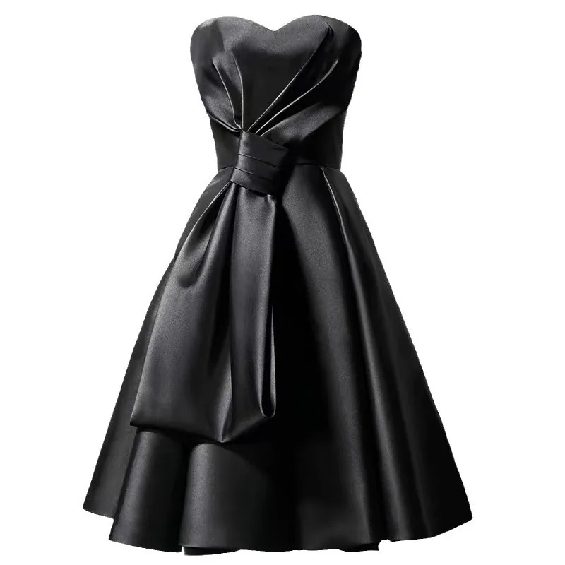 

Tube top satin dress Hepburn temperament small black dress party dress sister evening short