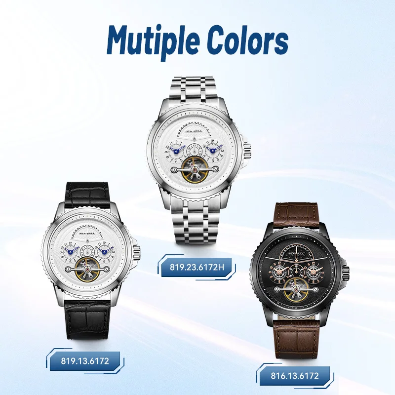 Seagull Dual Time Watch for Men Display Time Automatic Mechanical Watches Fashion Calendar Waterproof Wristwatches Relojes 6172