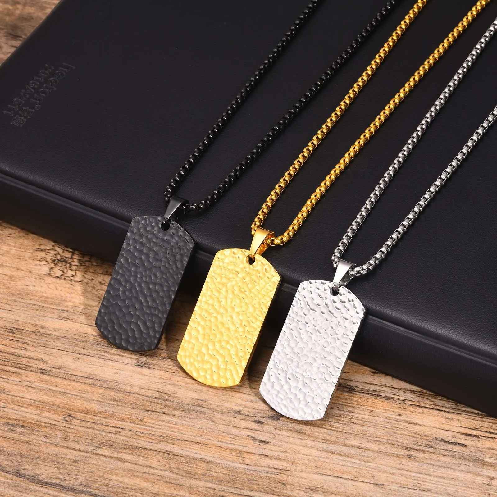 

Mprainbow Gold Color Hammered Necklaces for Men,Waterproof Stainless Steel Dog Tag Pendant Collar,Birthday Party Gifts for Him