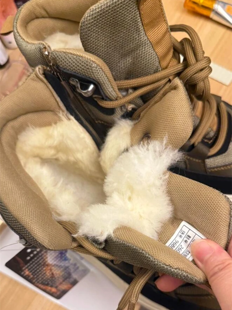 Men Wool Snow Boots Winter Lining Thick Plush Warm Fur Male Shoes Outdoor Casual Thick Sole Cotton Boots