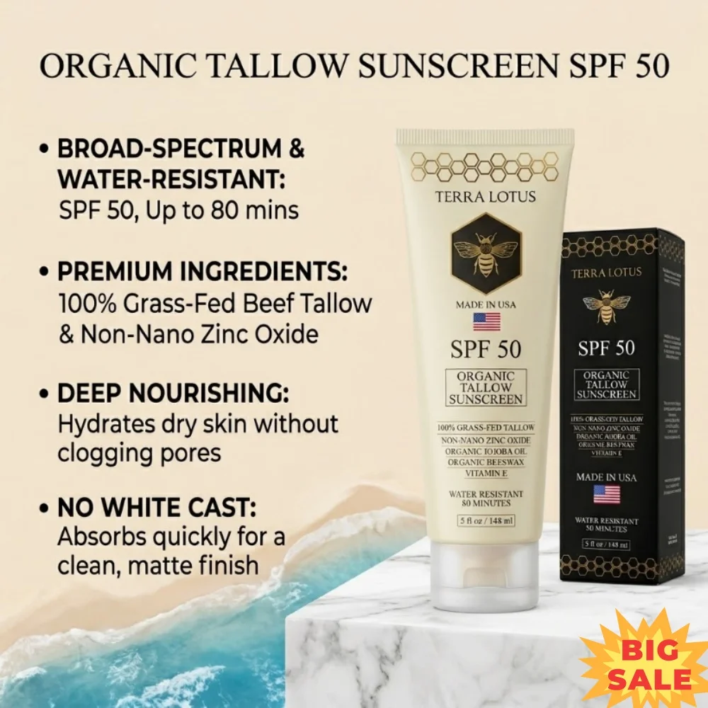 Protector Solar de Sebo Orgánico SPF 50, Bloqueador Solar Mineral, Resistente al Agua, Hidratante de Larga Duración, Crema para Piel Sensible