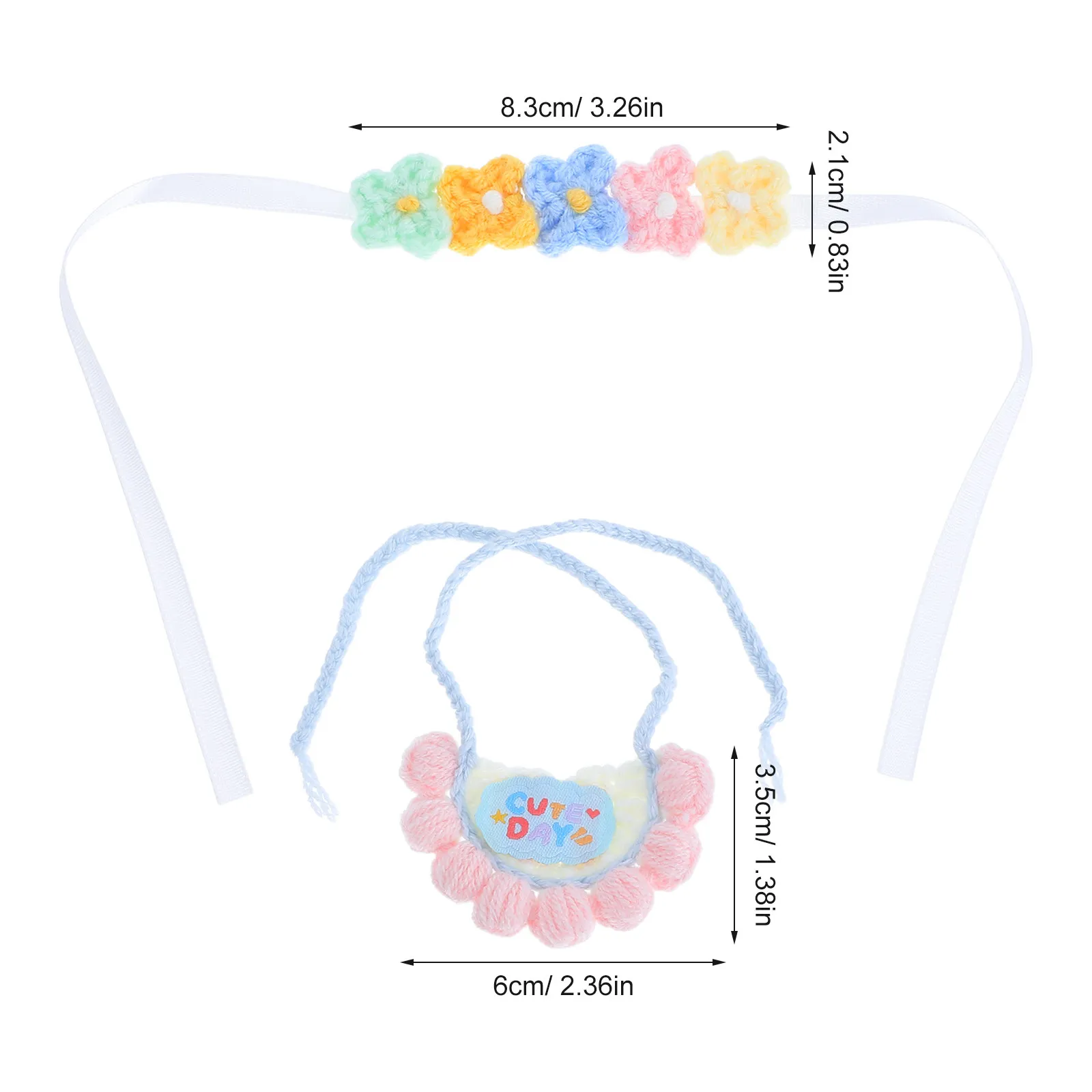 1Set Knitted Bib and Flower Headband Reusable Stuffed Animal Bear Accessories for Figures Baby Girls