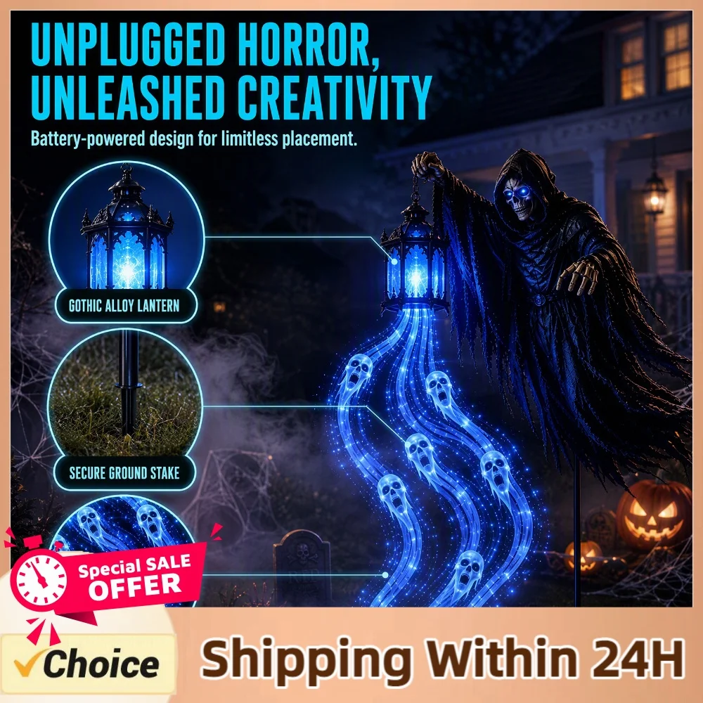 Halloween Skull Yard Stake Light Glowing Ghost Soul Rising Effect Gothic Outdoor Garden Decor LED