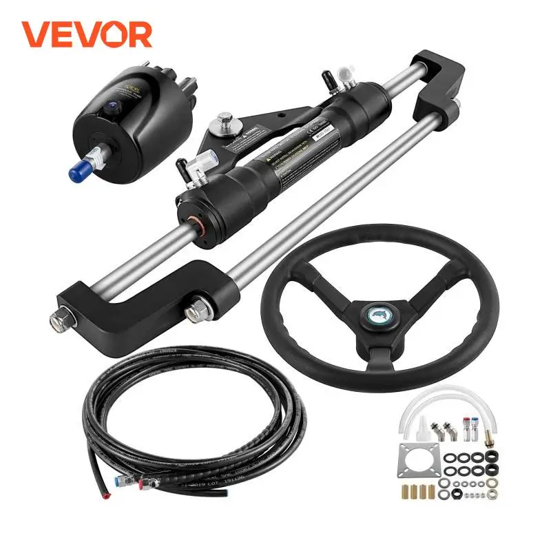 VEVOR 300HP Hydraulic Outboard Steering Kit With Helm Pump Cylinder Wheel 10-24FT Hose HK6400A-3 HO5124 Marine Boat Accessories