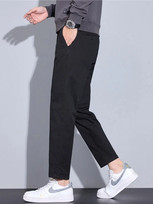 

Men's Pure Cotton Chino Pants Nine-Tenths Casual Trousers Spring Color Slim Fit Korean Faion Bla Versatile Men's Pants