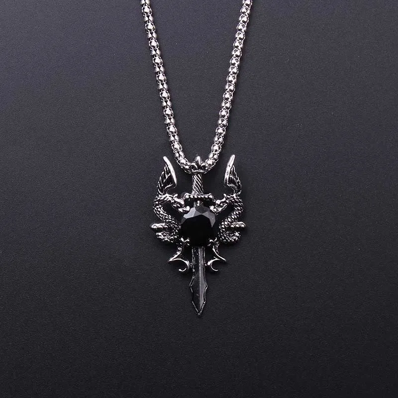 Collar con Cruz de Doble Dragón y Gema Negra, Colgante Punk Personalizado, Accesorio de Joyería para Mujeres y Hombres, Regalos de Moda