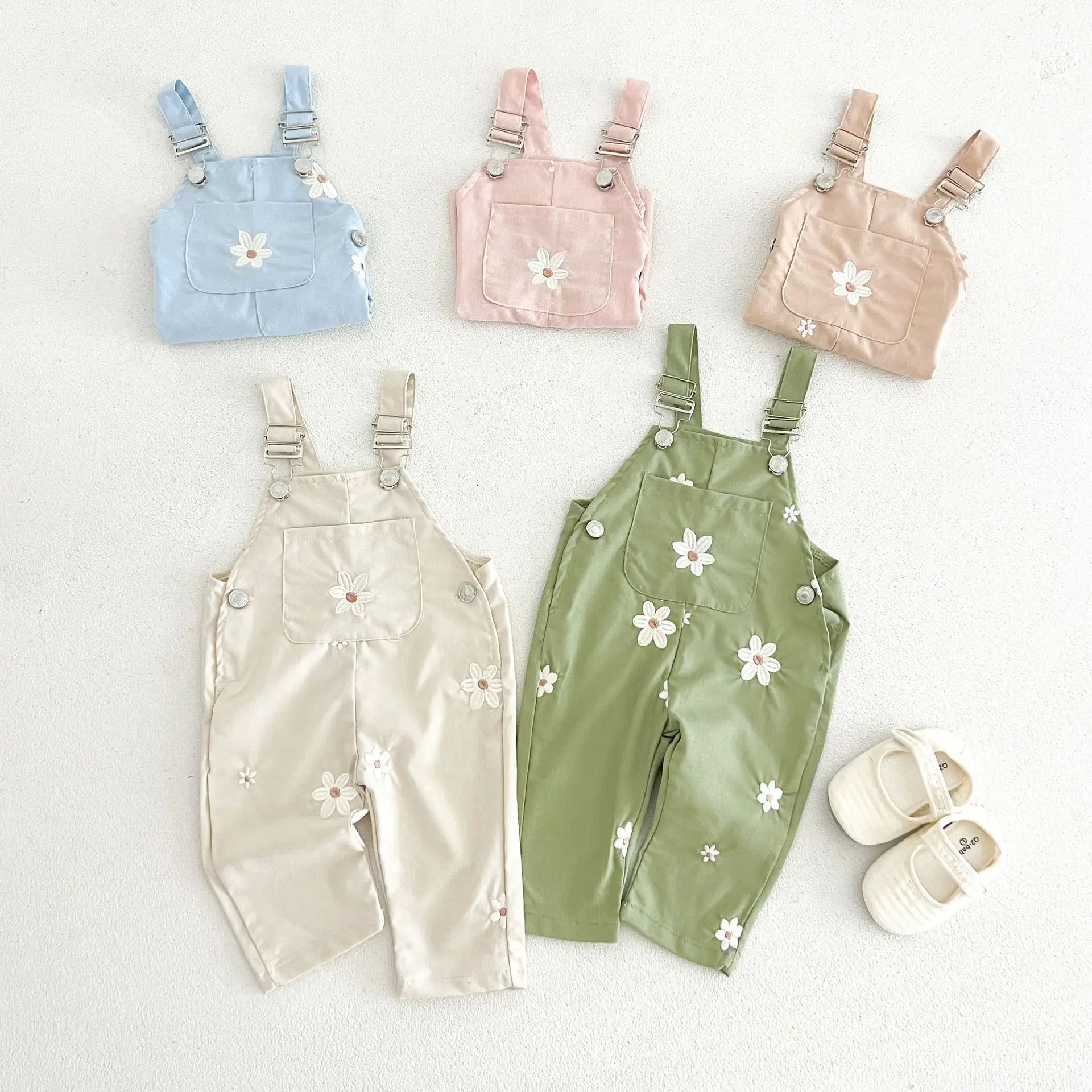 2026 New Spring Autumn Baby Girls Embroidered Floral Overalls | Korean Style Cargo Pants | Cute Outwear Bottoms