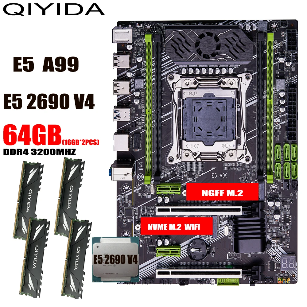 QIYIDA X99 マザーボードセットキット xeon LGA2011-3 E5 2690 V4 64