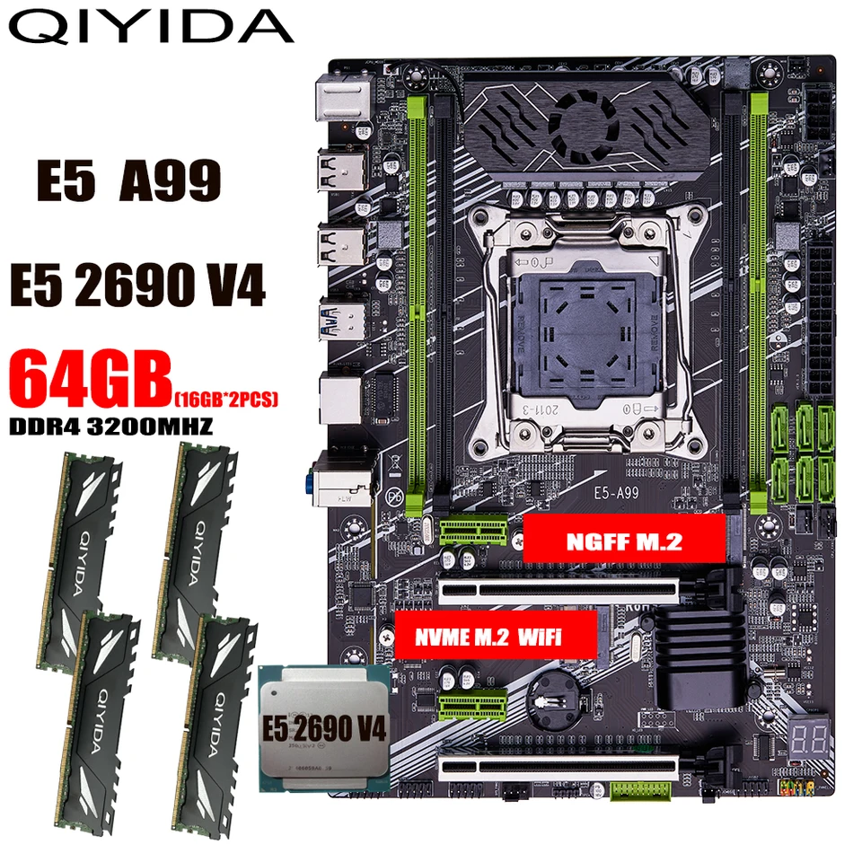 QIYIDA X99 マザーボードセットキット xeon LGA2011-3 E5 2690 V4 64