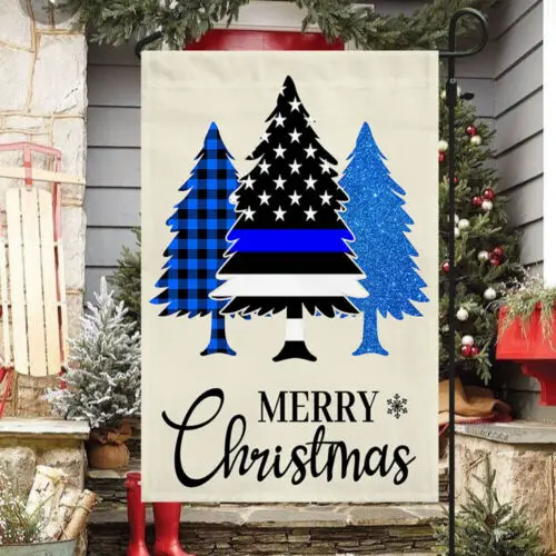 Thin Blue Line Merry Christmas Flag Police Law Enforcem Garden Flag - House Flag
