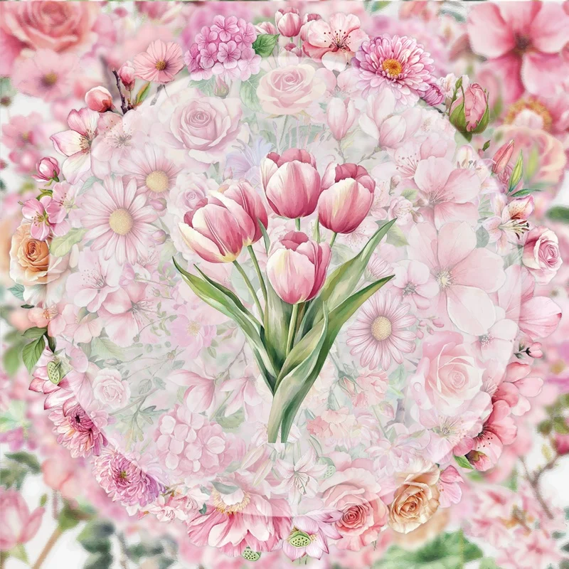 50 Pieces of Transparent Pink Flower Graffiti Stickers, Vibrant Stickers, Various Styles Without Duplication, Suitable for Water Bottles, Laptops, Suitcases, Skateboards, Guitars, Party Decorations
