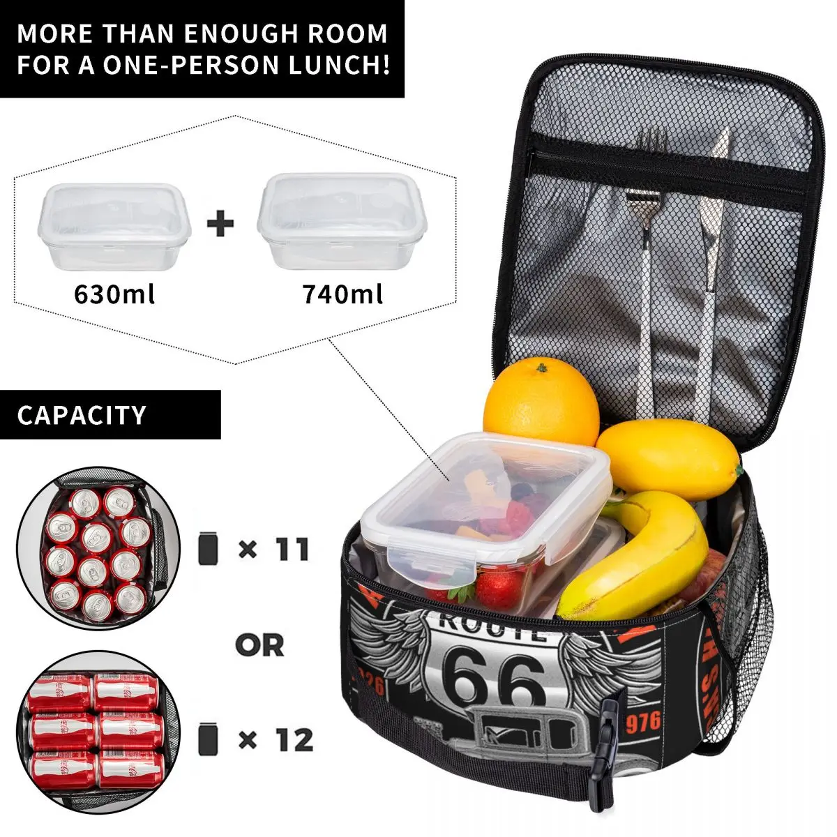 Route 66 Portable Lunch Boxes for Women Leakproof America Highway Mother Road Thermal Cooler Food Insulated Lunch Bag Office