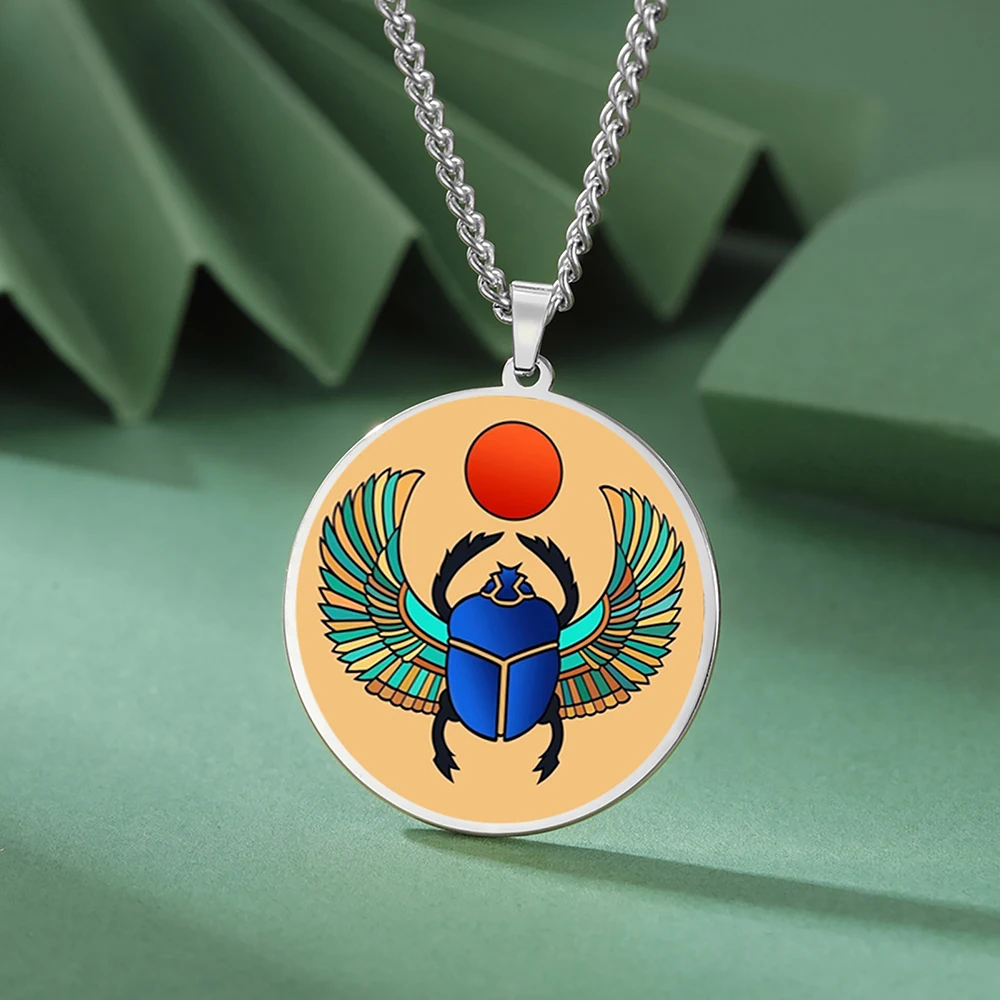 Dawapara Egyptian Scarab Beetle Pendant Necklace Ancient Egypt Jewelry Protection and Blessing Amulet Stainless Steel Necklace