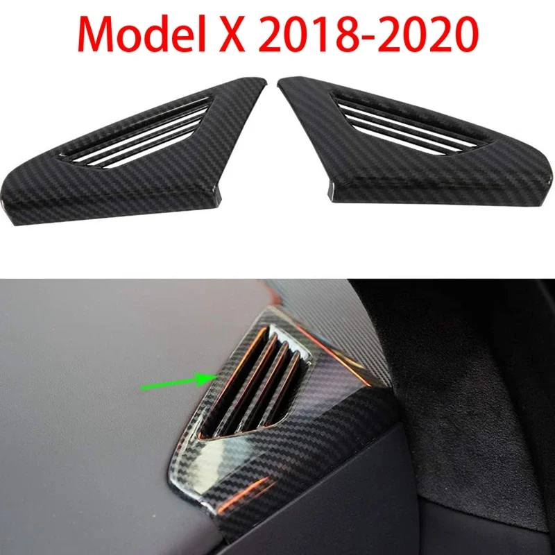 New-Front Side Air Vent Outlet Cover Trim Frame For Tesla Model X 2018-2020 Carbon Fiber Pattern Self-Adhesive (Pack Of 2)