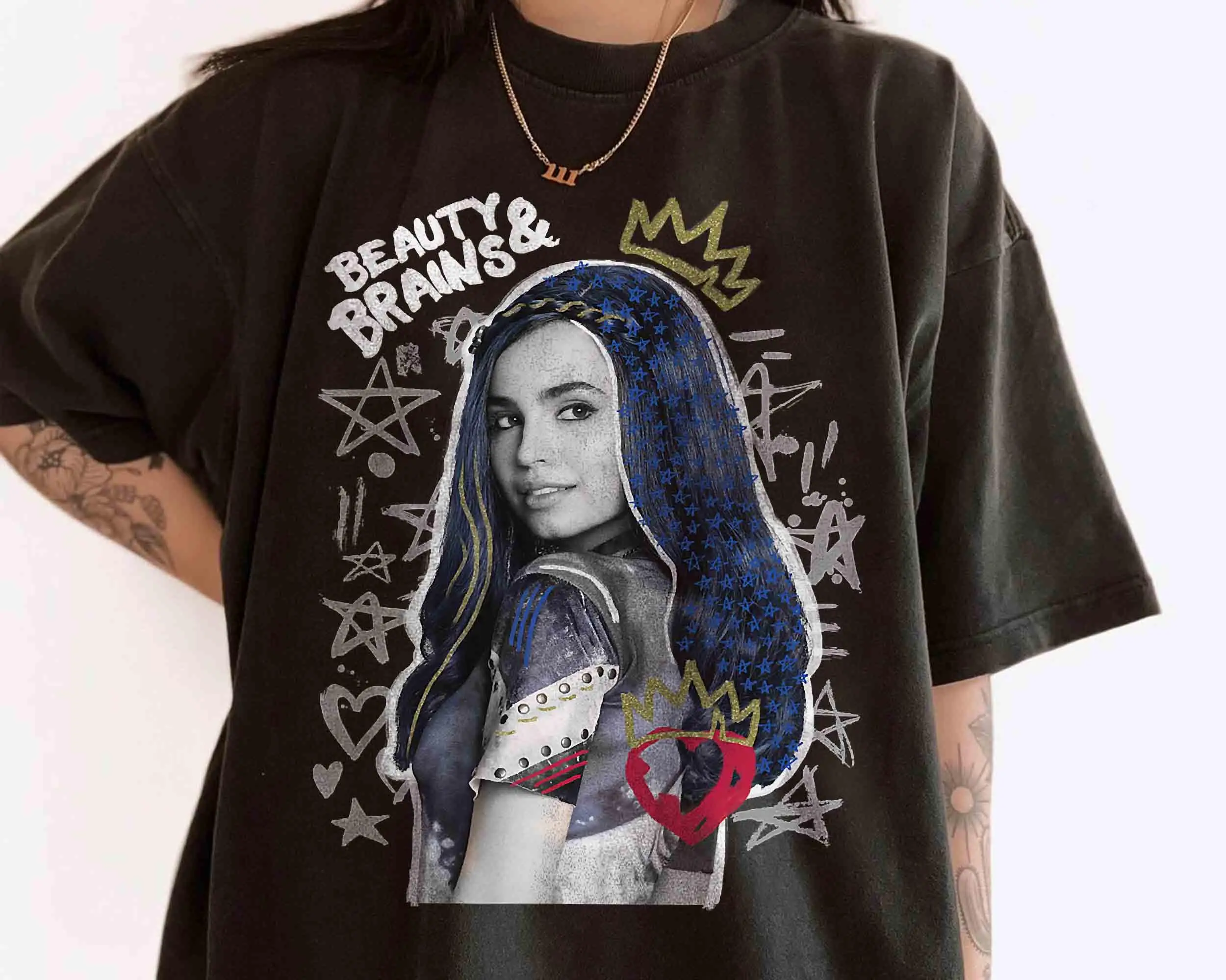 ديزني أحفاد 2 إيفي كولاج الجمال والدماغ تي شيرت WDW ماجيك المملكة ديزني لاند الأسرة عطلة هدية عيد