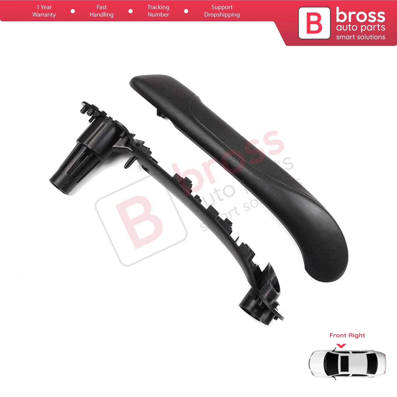 

BDP1331-2 Front Right Inner Door Handle Grip Black for Renault Kangoo MK2 Citan W415 NV250 2007-2021 8200548972