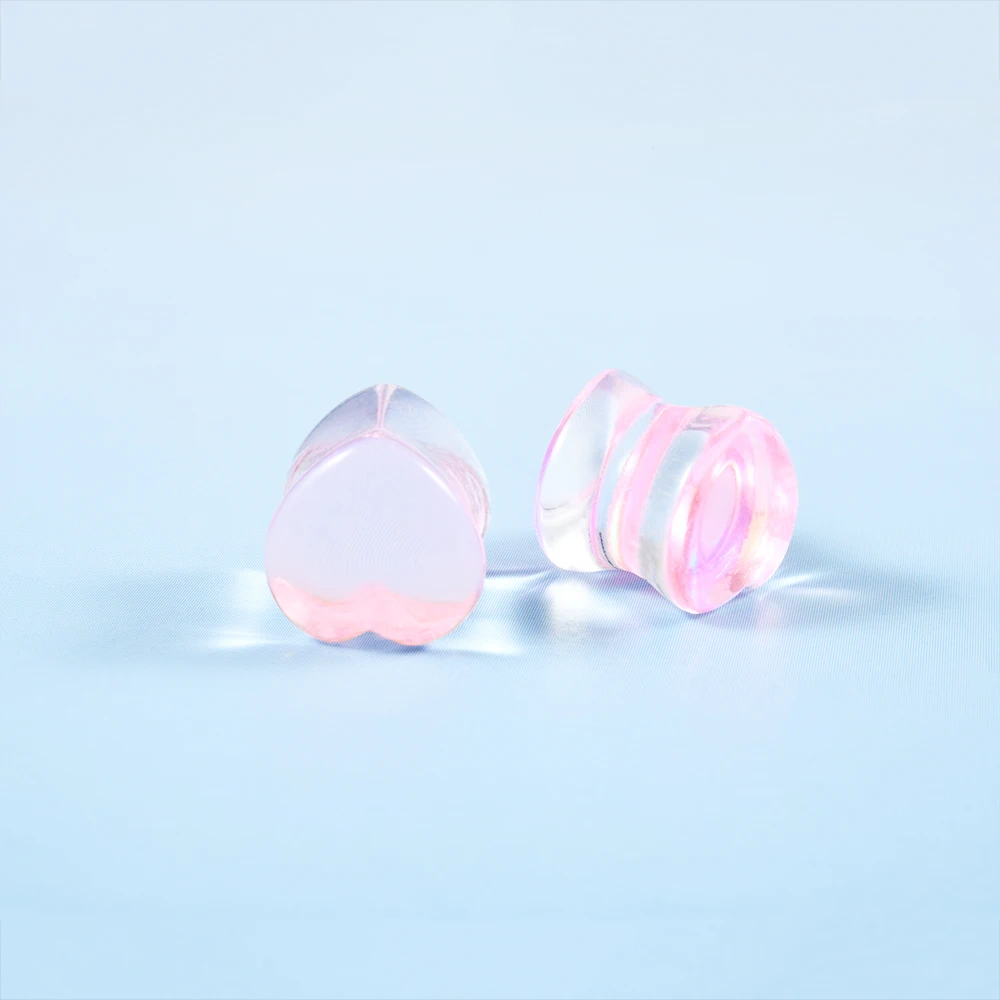 Mode Transparent Solide Rosa Lila Glas Herzförmige Ohr Expander Ohrmuschel Piercing Schmuck Ohr Expansion Artefakt 6-25mm – Detail 11