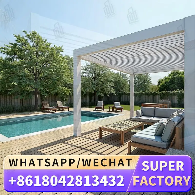 

Bioclimatic Aluminum Electric Motorized Louvred Patio Systems Outdoor Waterproof Adjustable Roof Gazebo for Gardens Balconies Pa