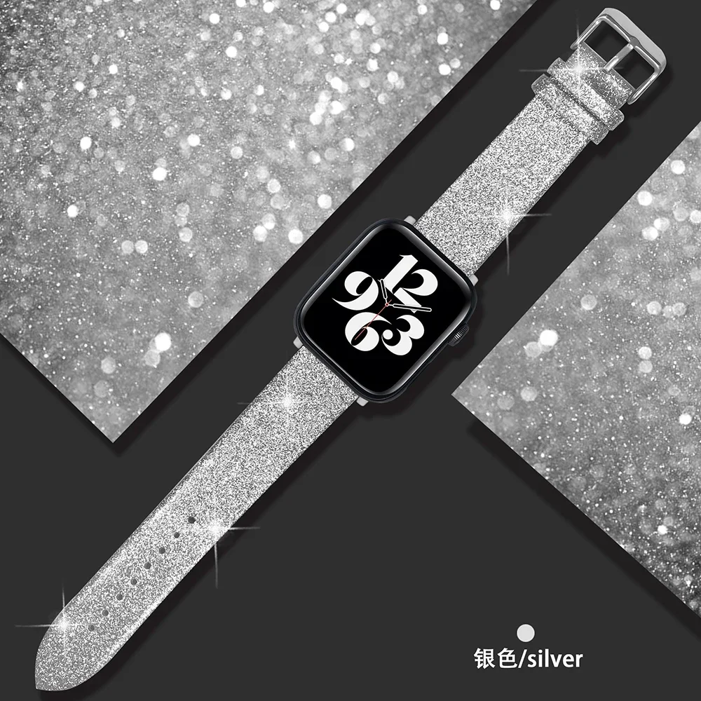Glitter leather strap For Apple Watch Band 45mm 44mm ultra 2 49mm 40mm 41mm 42mm 38mm loop bracelet for Series 9 8 7 6 5 4 3 SE