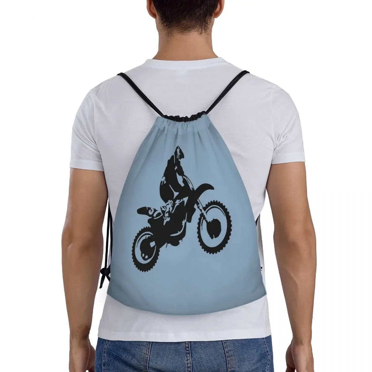 

Moto X Dirt Bike Monotone Vector Art Backpacks Portable Drawstring Bundle Pocket Sports Bag Book Bags For Man Woman School